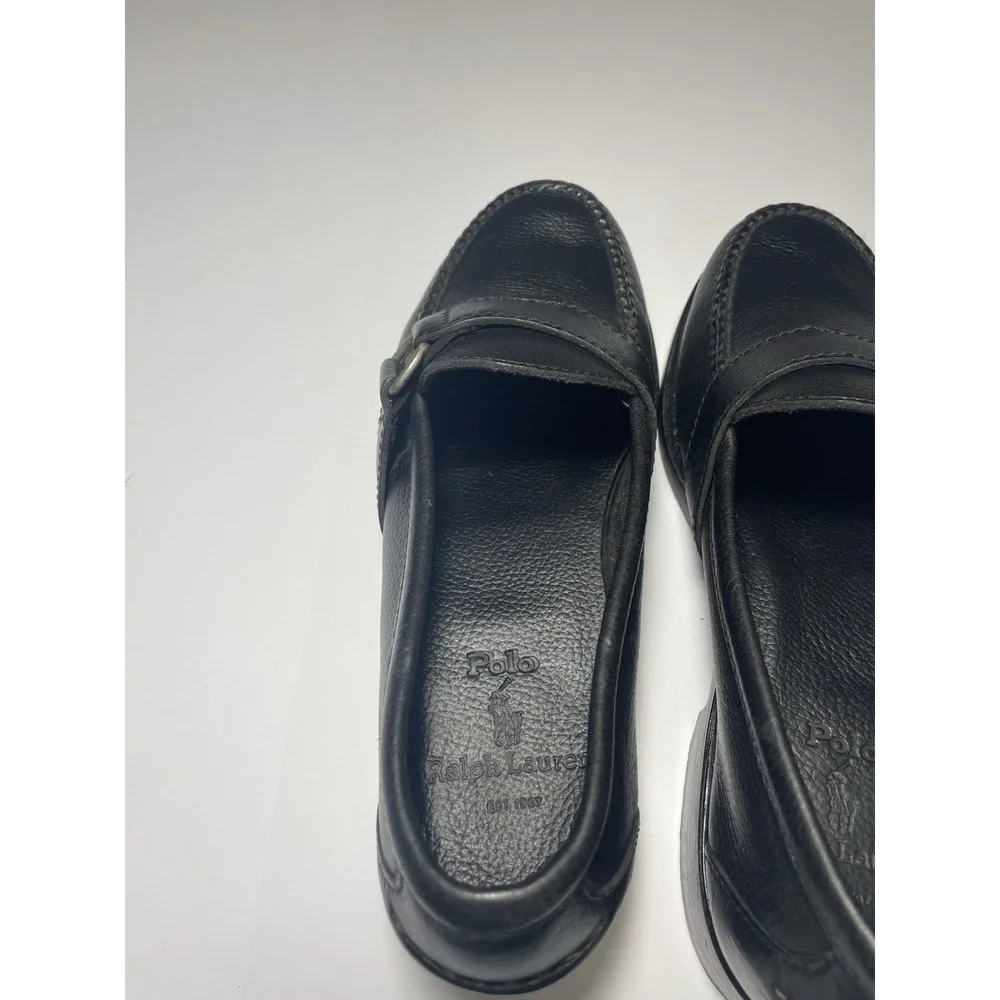Vintage POLO Ralph Lauren Black Pebble Leather Buckle Loafers 8 D Made In Mexico